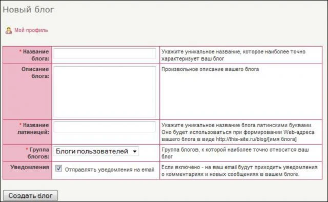 Ввод описания блога